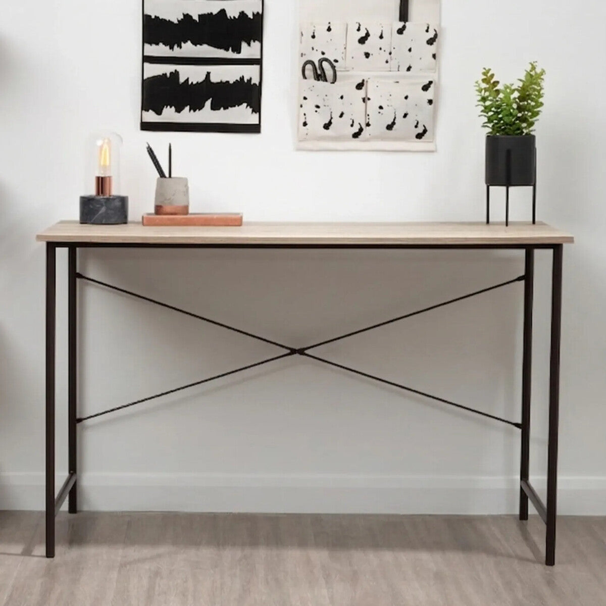 Grey Oak Veneer Desk with Metal Frame