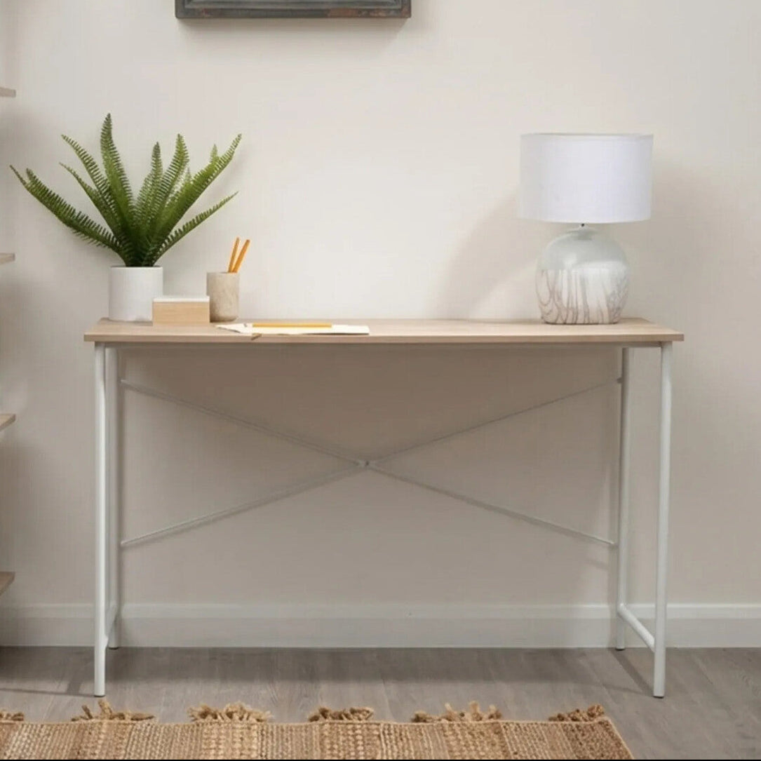 Natural Oak Veneer Desk with Metal Frame