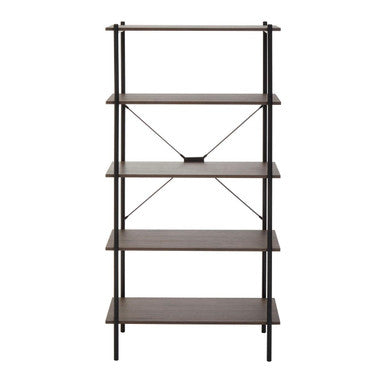 Dark Oak Veneer 5 Tier Shelf Unit with Metal Frame