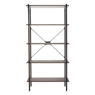 Dark Oak Veneer 5 Tier Shelf Unit with Metal Frame
