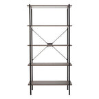 Dark Oak Veneer 5 Tier Shelf Unit with Metal Frame