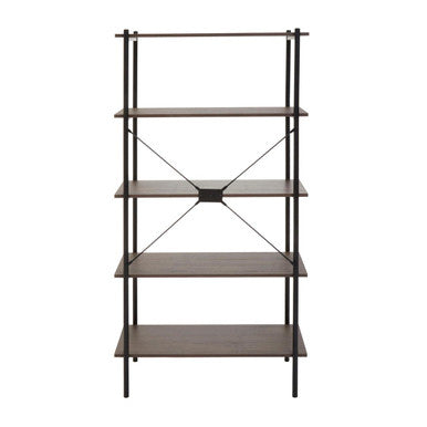 Dark Oak Veneer 5 Tier Shelf Unit with Metal Frame