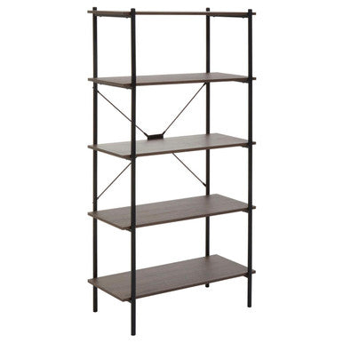 Dark Oak Veneer 5 Tier Shelf Unit with Metal Frame