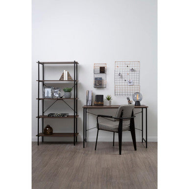 Dark Oak Veneer 5 Tier Shelf Unit with Metal Frame