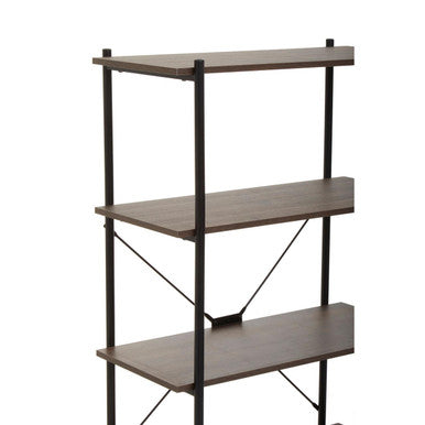 Dark Oak Veneer 5 Tier Shelf Unit with Metal Frame
