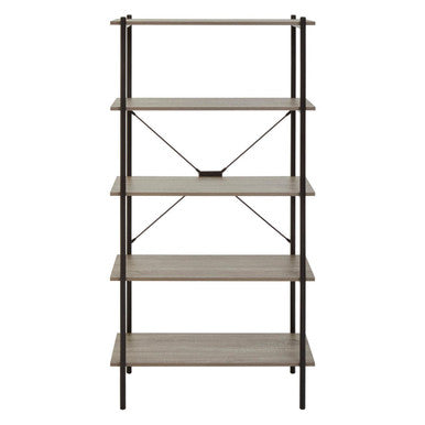 Grey Oak Veneer 5 Tier Shelf Unit with Metal Frame