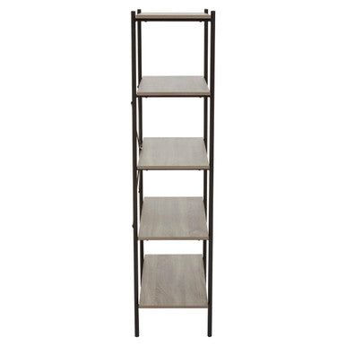 Grey Oak Veneer 5 Tier Shelf Unit with Metal Frame