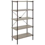 Grey Oak Veneer 5 Tier Shelf Unit with Metal Frame