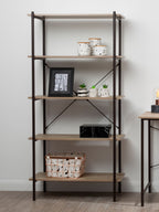 Grey Oak Veneer 5 Tier Shelf Unit with Metal Frame