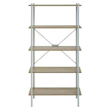 Natural Oak Veneer 5 Tier Shelf Unit with Metal Frame