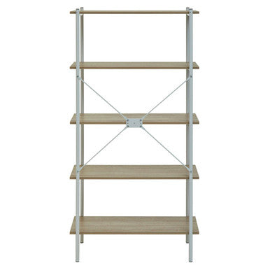 Natural Oak Veneer 5 Tier Shelf Unit with Metal Frame