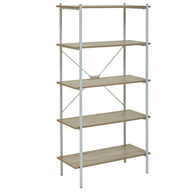 Natural Oak Veneer 5 Tier Shelf Unit with Metal Frame