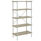 Natural Oak Veneer 5 Tier Shelf Unit with Metal Frame