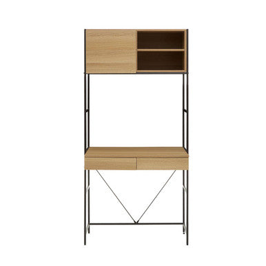 Natural Oak Veneer Desk with Dark Brown Metal Frame