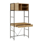 Natural Oak Veneer Desk with Dark Brown Metal Frame