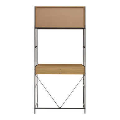 Natural Oak Veneer Desk with Dark Brown Metal Frame