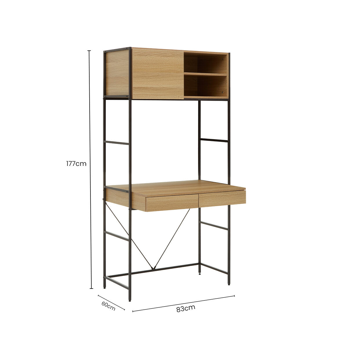 Natural Oak Veneer Desk with Dark Brown Metal Frame