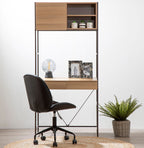 Natural Oak Veneer Desk with Dark Brown Metal Frame