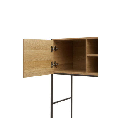 Natural Oak Veneer Desk with Dark Brown Metal Frame