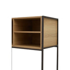Natural Oak Veneer Desk with Dark Brown Metal Frame