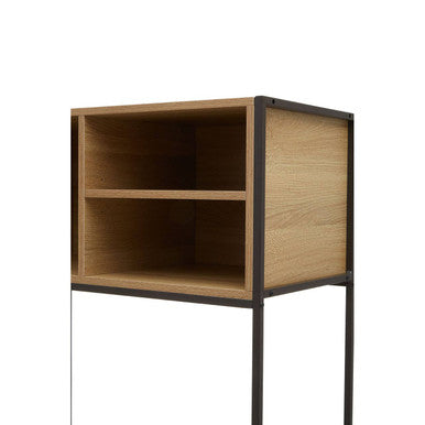 Natural Oak Veneer Desk with Dark Brown Metal Frame