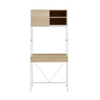 Natural Oak Veneer Desk with White Metal Frame