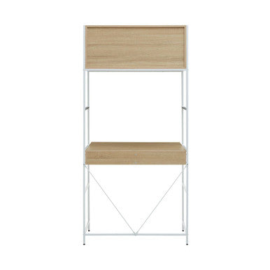Natural Oak Veneer Desk with White Metal Frame