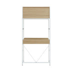 Natural Oak Veneer Desk with White Metal Frame