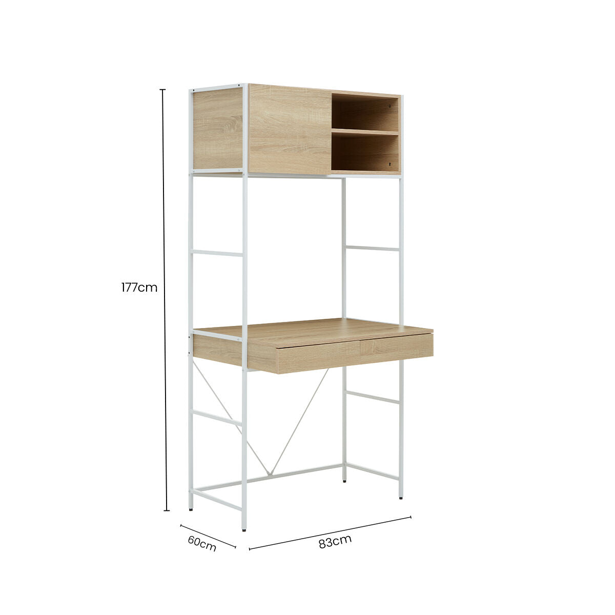 Natural Oak Veneer Desk with White Metal Frame