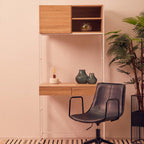 Natural Oak Veneer Desk with White Metal Frame