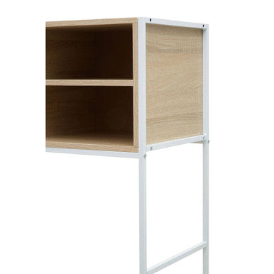 Natural Oak Veneer Desk with White Metal Frame