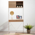 Natural Oak Veneer Desk with White Metal Frame
