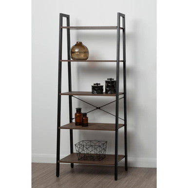 Dark Oak Veneer 5 Tier Ladder Shelf Unit