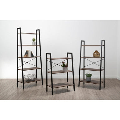 Dark Oak Veneer 5 Tier Ladder Shelf Unit