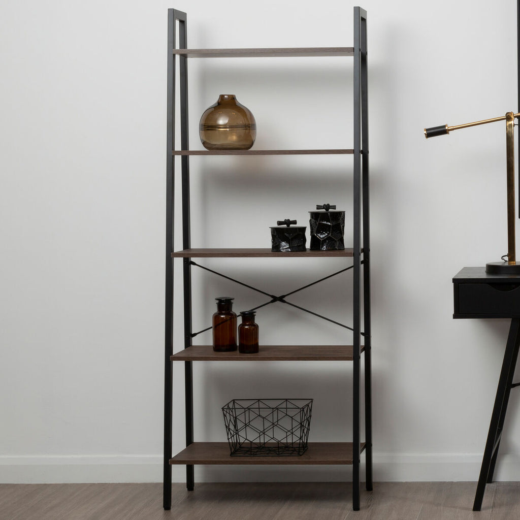Dark Oak Veneer 5 Tier Ladder Shelf Unit
