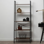 Dark Oak Veneer 5 Tier Ladder Shelf Unit