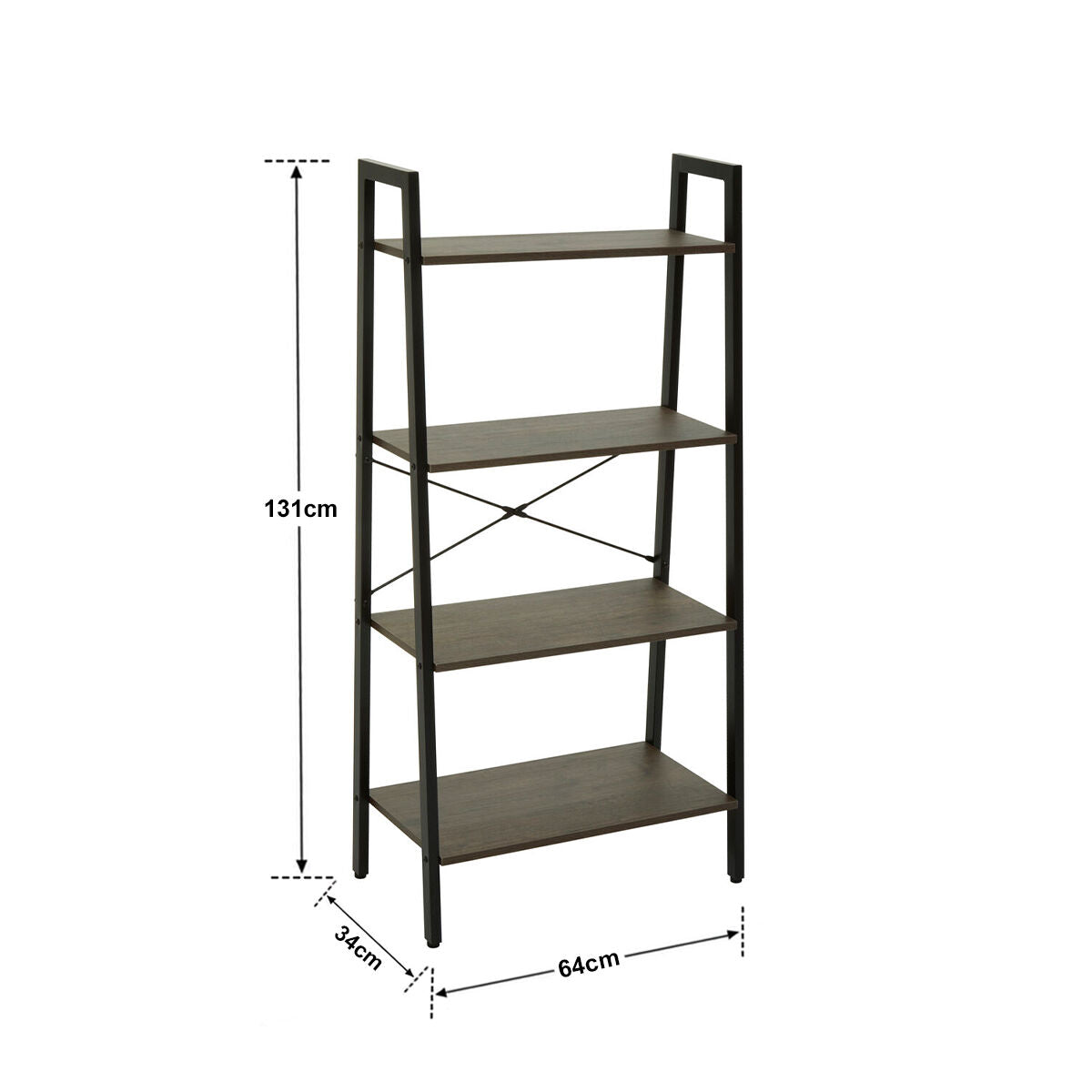 Dark Oak Veneer 4 Tier Ladder Shelf Unit