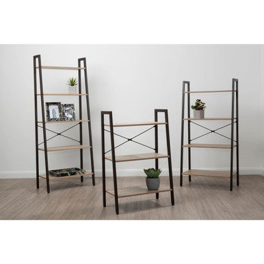 Grey Oak Veneer 4 Tier Ladder Shelf Unit
