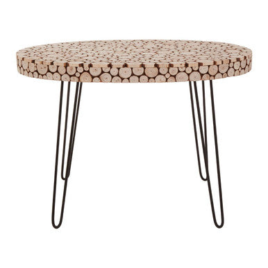 Wooden Disc Mosaic Coffee Table with Hairpin Legs