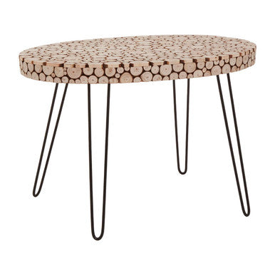 Wooden Disc Mosaic Coffee Table with Hairpin Legs