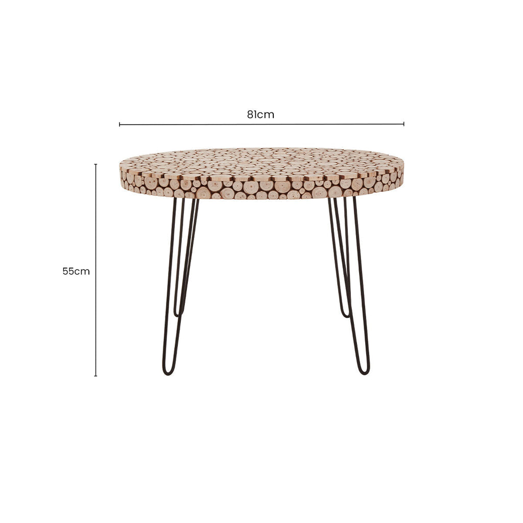 Wooden Disc Mosaic Coffee Table with Hairpin Legs