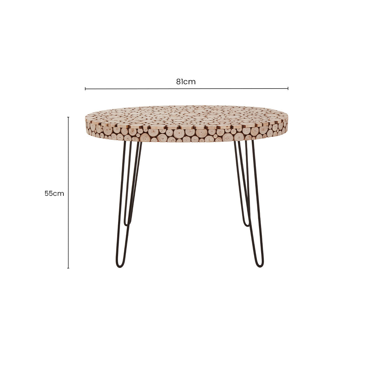 Wooden Disc Mosaic Coffee Table with Hairpin Legs