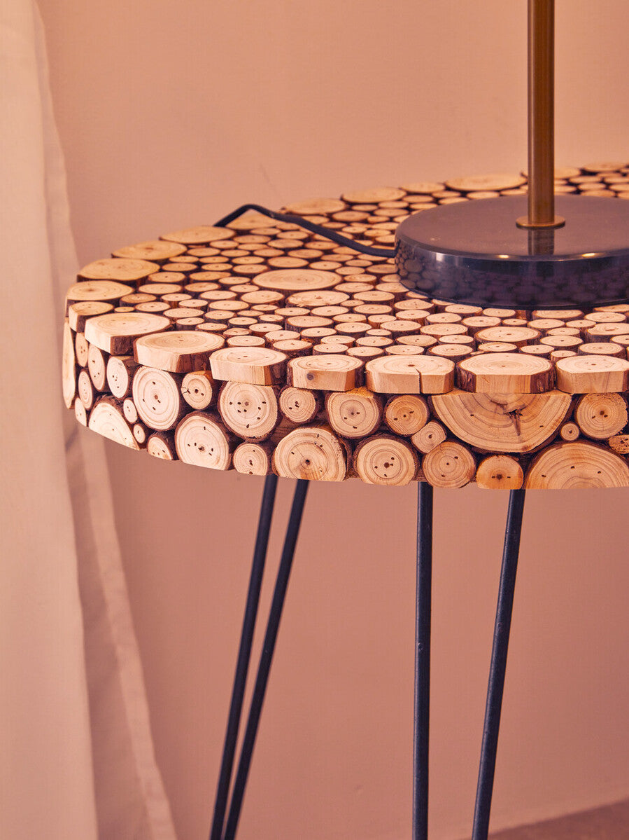 Wooden Disc Mosaic Coffee Table with Hairpin Legs