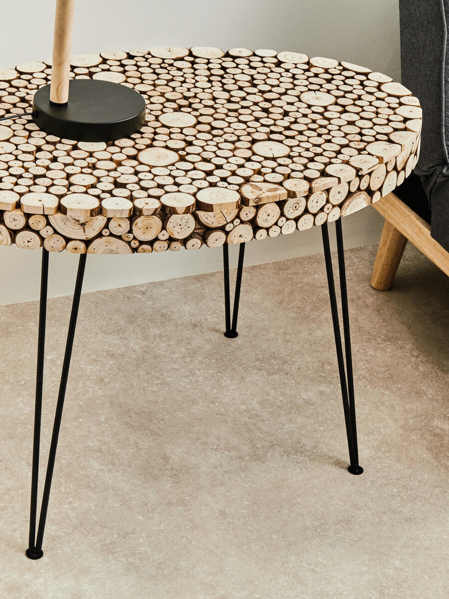 Wooden Disc Mosaic Coffee Table with Hairpin Legs
