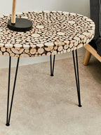 Wooden Disc Mosaic Coffee Table with Hairpin Legs