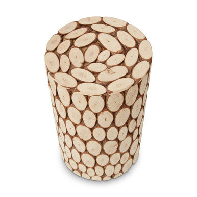 Fir Wood Mosaic Disc Side Table and Stool
