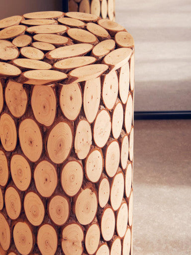 Fir Wood Mosaic Disc Side Table and Stool