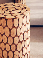Fir Wood Mosaic Disc Side Table and Stool