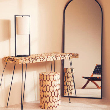 Fir Wood Mosaic Disc Side Table and Stool