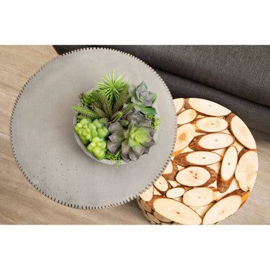 Fir Wood Mosaic Disc Side Table and Stool